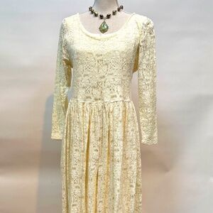 Vintage Beige Lace Full Length Dress Over Tank Jumpsuit